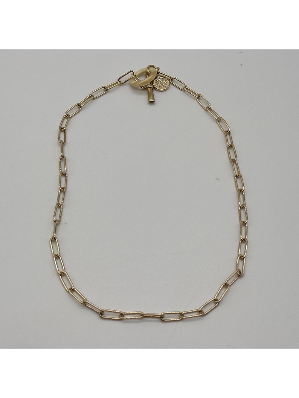Akola Toggle Necklace 10K Paper Clip Link Chain Blonde Horn Link Carved By Hand